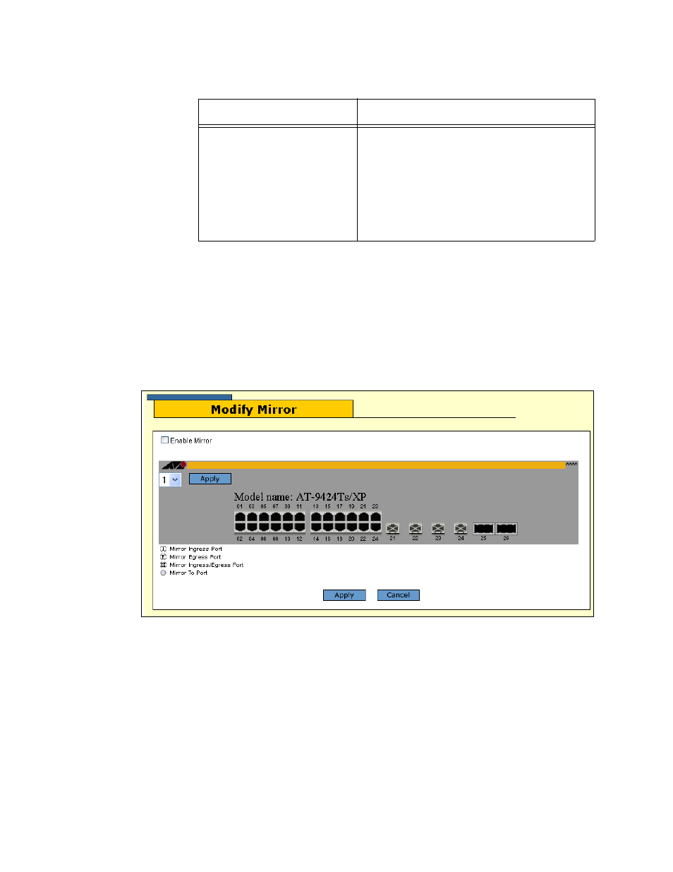 Figure 24: modify mirror window | Allied Telesis AT-S63 User Manual | Page 82 / 244