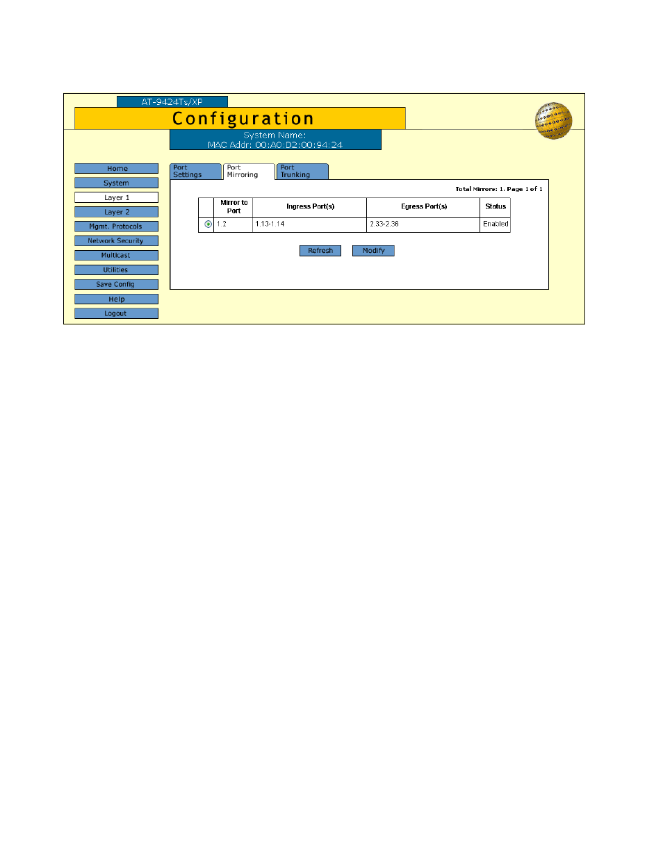 Figure 25: example of the port mirroring tab, In figure 25. in | Allied Telesis AT-S63 User Manual | Page 84 / 244