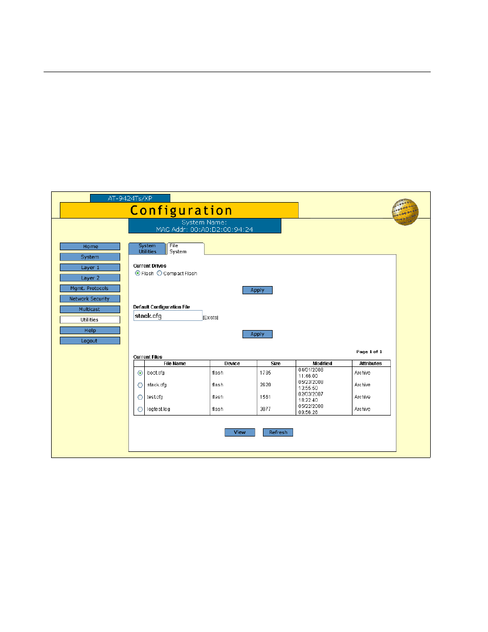 Figure 27: file system tab | Allied Telesis AT-S63 User Manual | Page 94 / 244