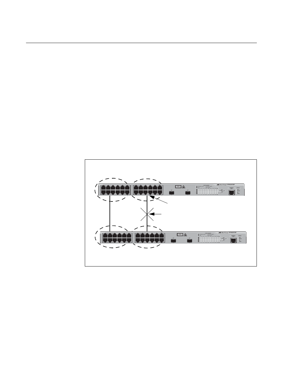 Spanning tree and vlans, Figure 36: vlan fragmentation, Class 1 laser product | L/a d/c d/c l/a d/c l/a | Allied Telesis AT-S63 User Manual | Page 280 / 582