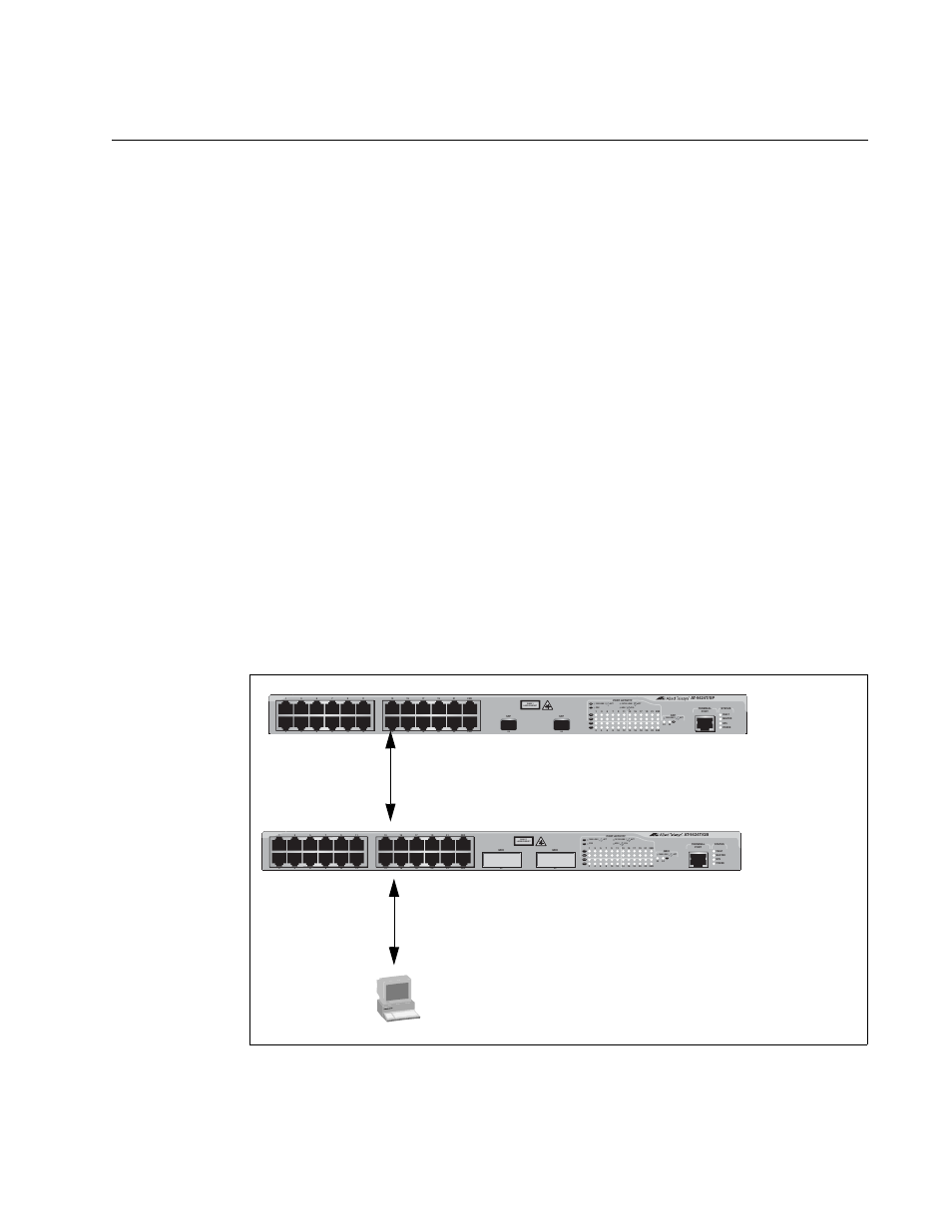 Ssh and enhanced stacking, Ssh remote management of a slave switch, Class 1 laser product | L/a d/c d/c l/a d/c l/a | Allied Telesis AT-S63 User Manual | Page 485 / 582
