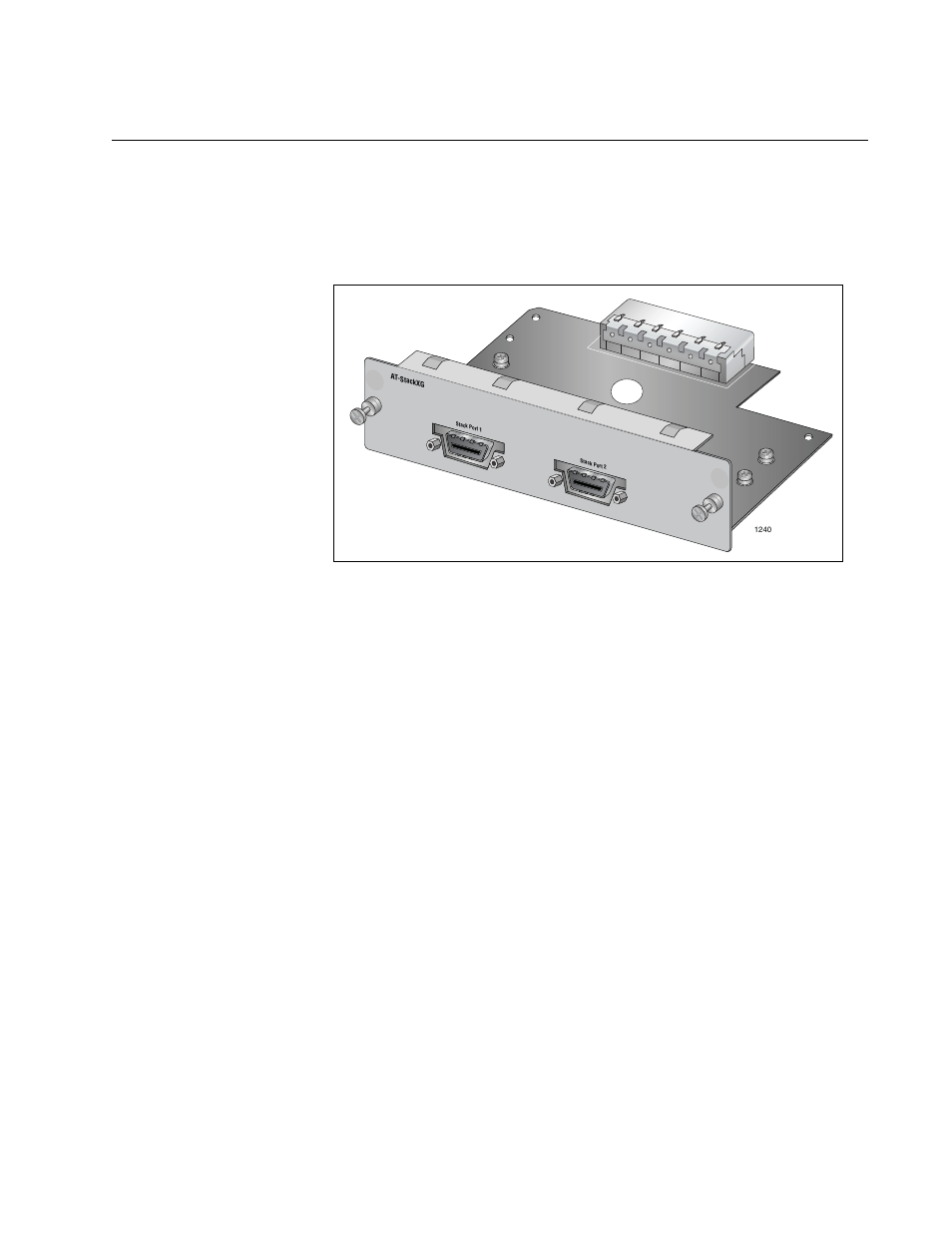 At-stackxg stacking module, Figure 1: at-stackxg stacking module | Allied Telesis AT-S63 User Manual | Page 67 / 582