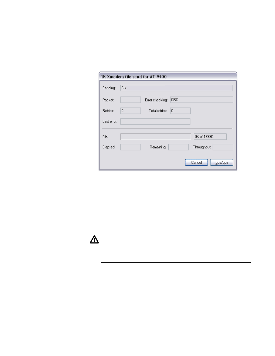 Figure 56: xmodem file send window | Allied Telesis AT-S63 User Manual | Page 169 / 664