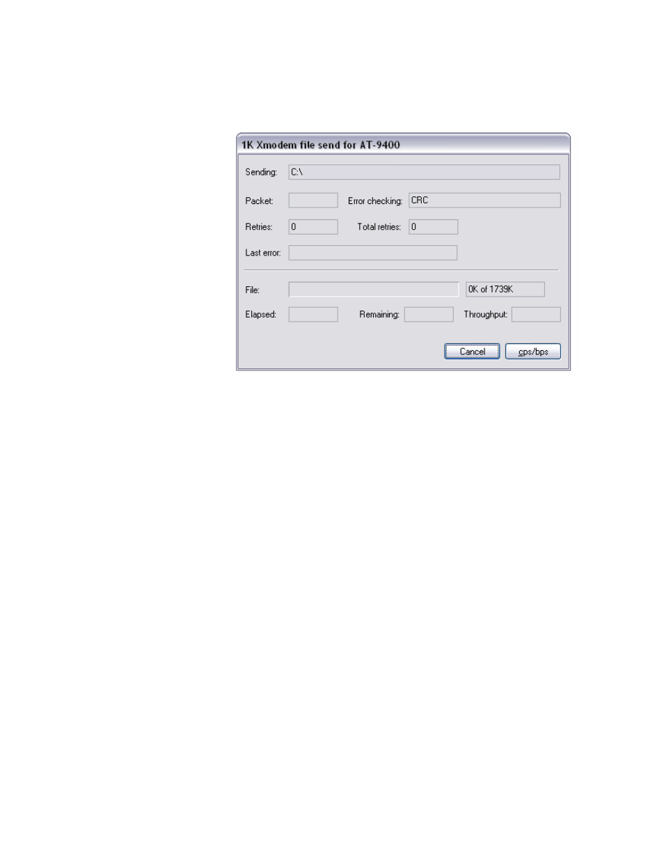 Figure 59: xmodem file send window | Allied Telesis AT-S63 User Manual | Page 183 / 664