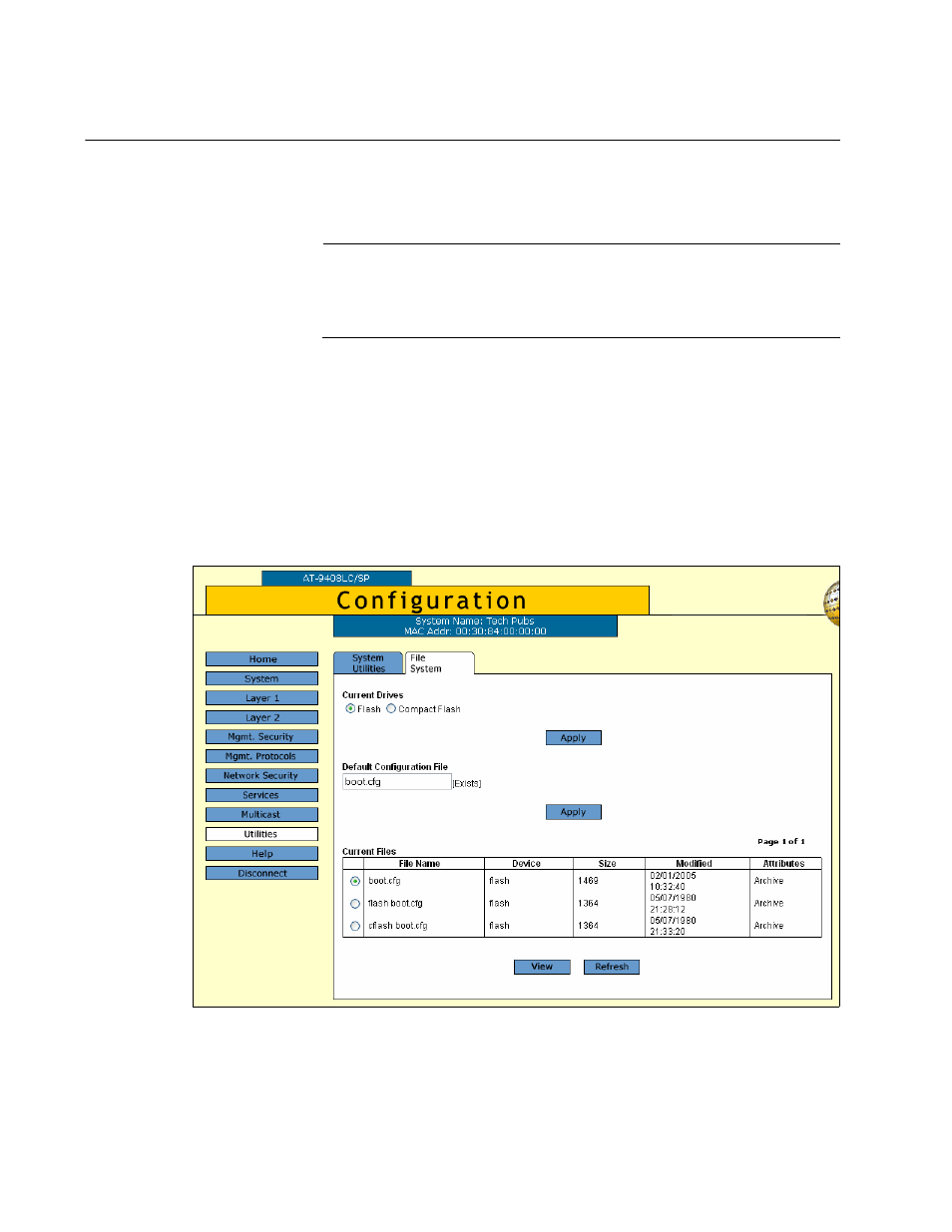 Figure 30: file system tab (configuration) | Allied Telesis AT-S63 User Manual | Page 104 / 412