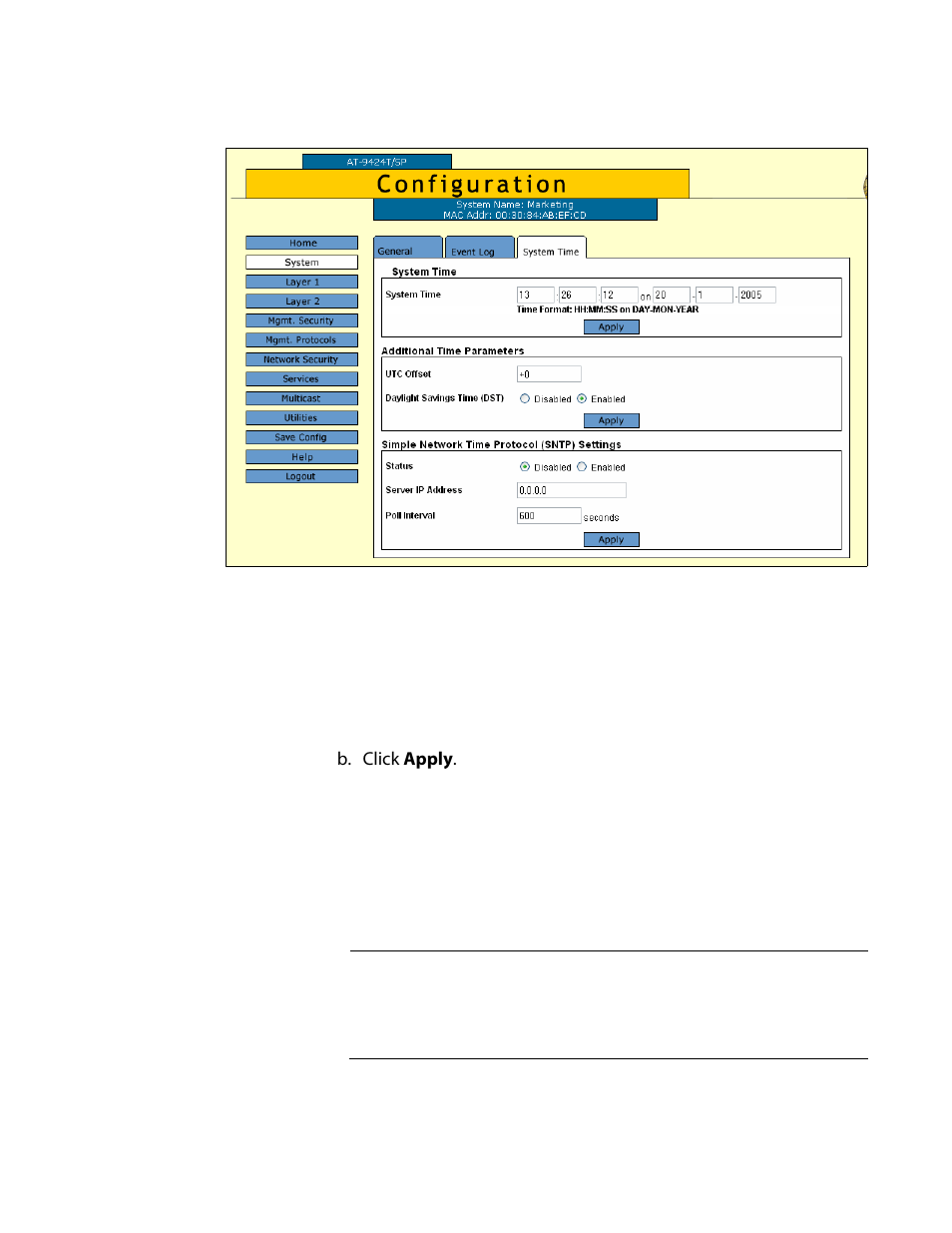 Figure 2: system time tab | Allied Telesis AT-S63 User Manual | Page 31 / 412