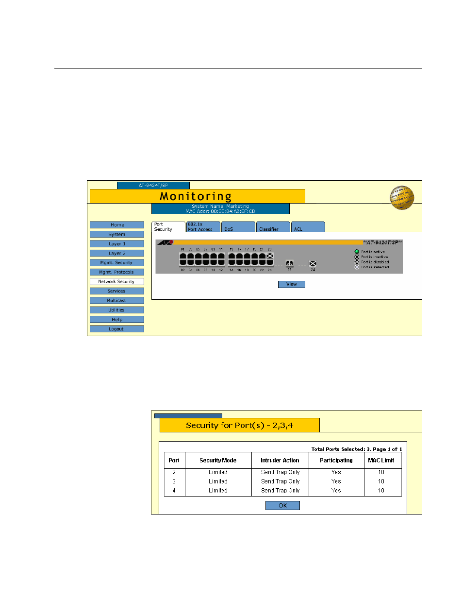 Displaying port security levels | Allied Telesis AT-S63 User Manual | Page 351 / 412