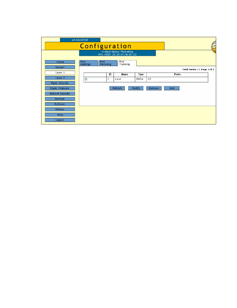 Figure 22: port trunking tab (configuration) | Allied Telesis AT-S63 User Manual | Page 85 / 412