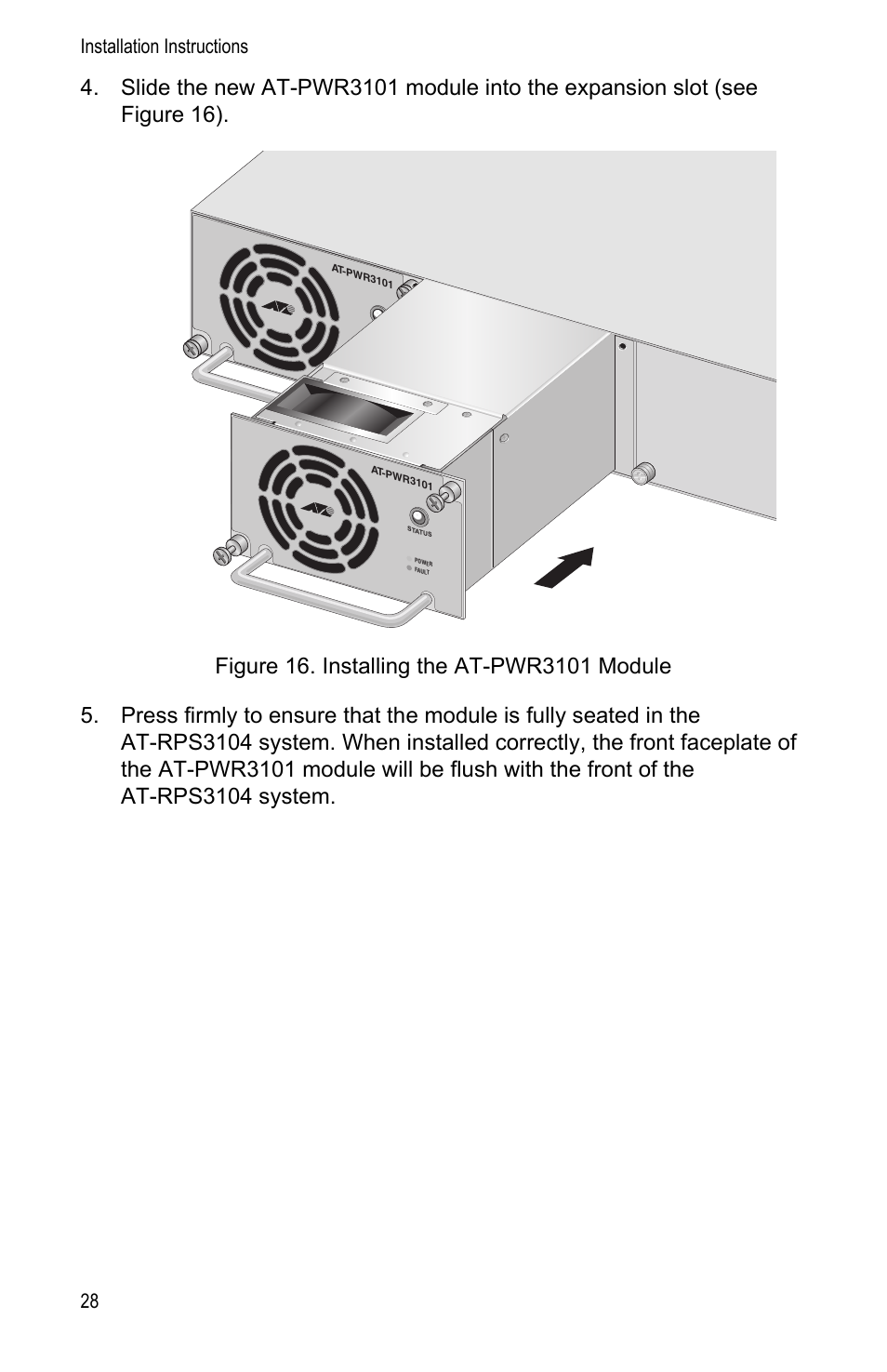 Installation instructions 28 | Allied Telesis AT-PWR3101 User Manual | Page 28 / 60
