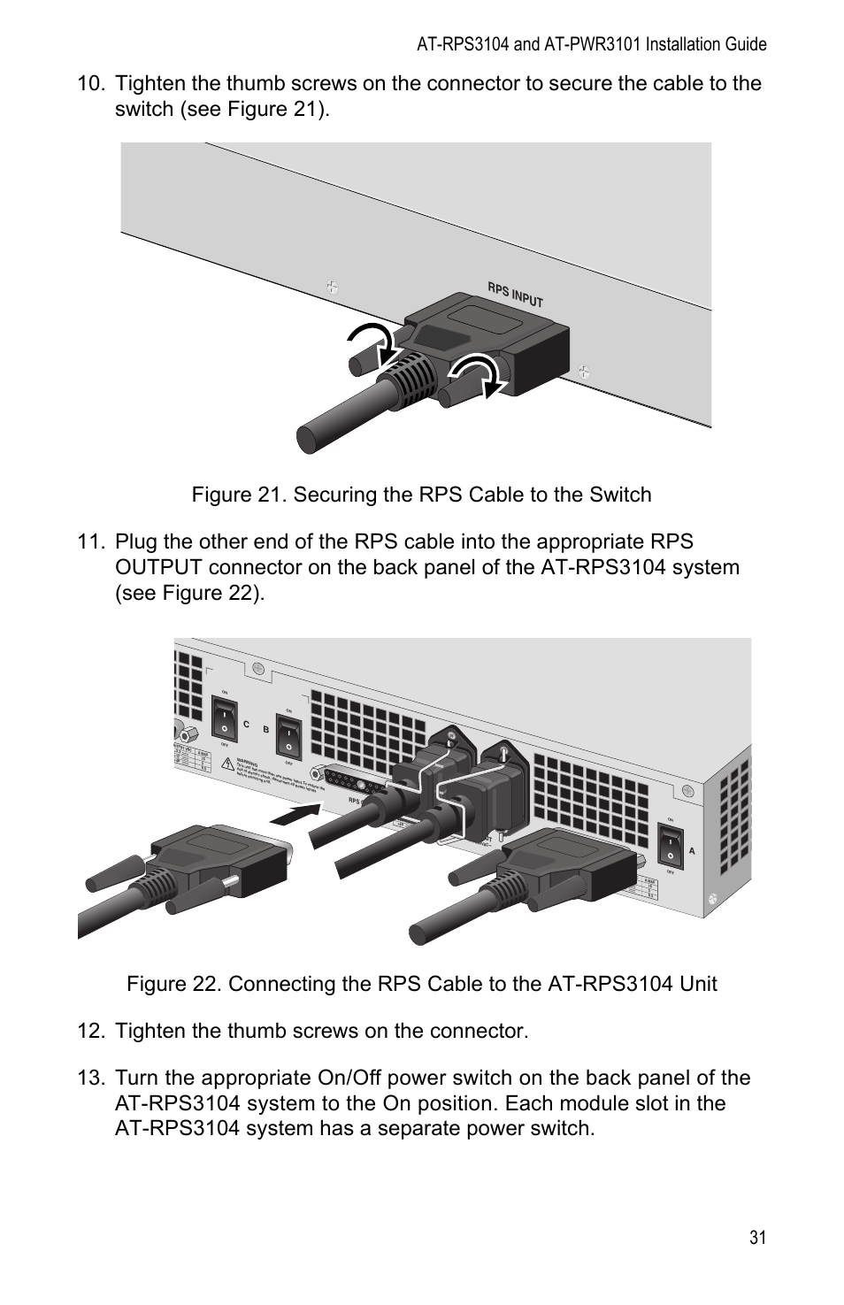 Rps input | Allied Telesis AT-PWR3101 User Manual | Page 31 / 60