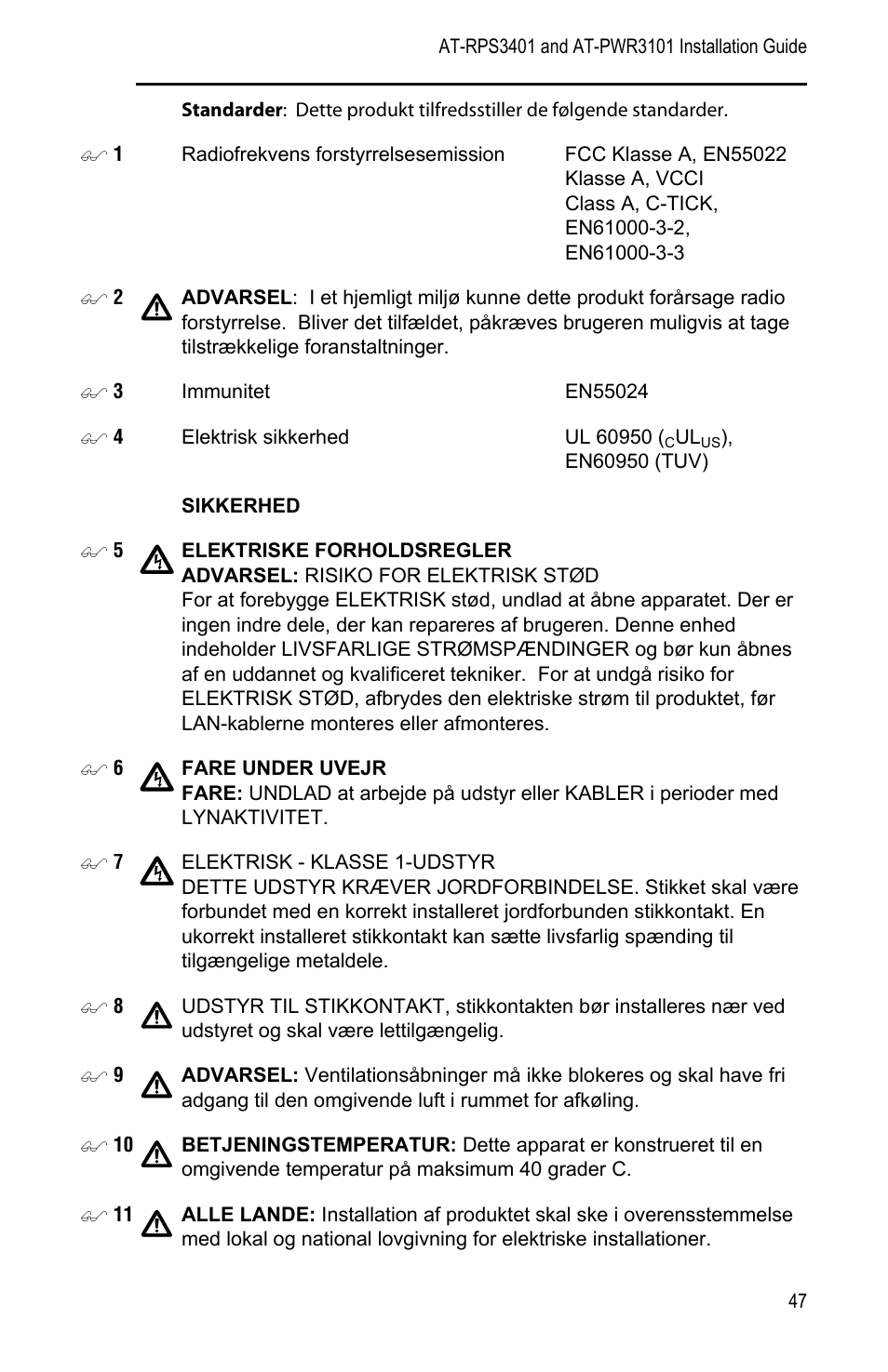 Allied Telesis AT-PWR3101 User Manual | Page 47 / 60