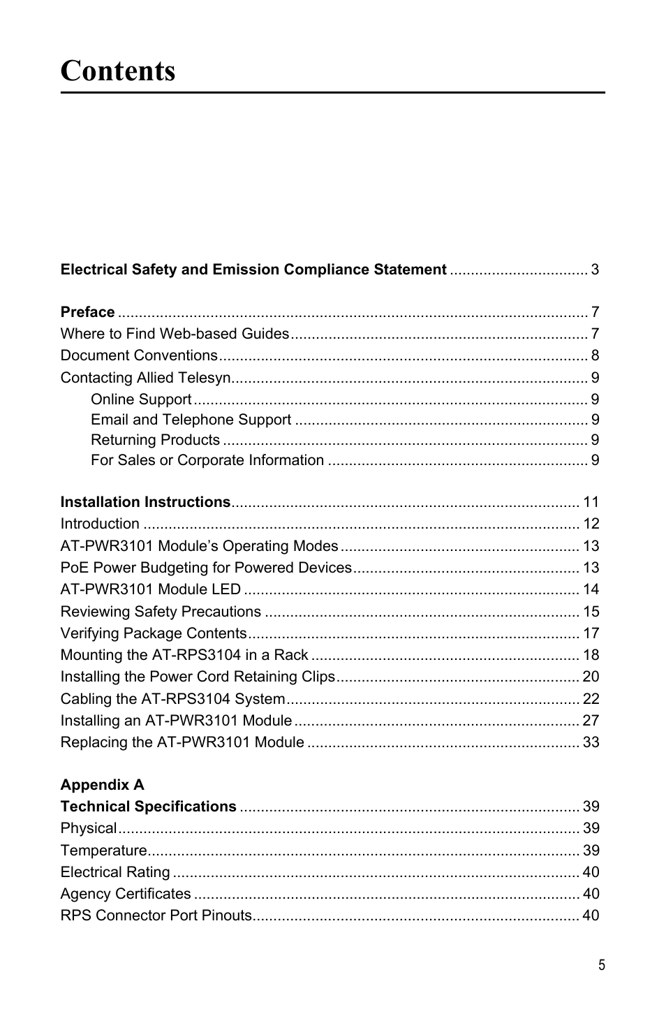 Allied Telesis AT-PWR3101 User Manual | Page 5 / 60