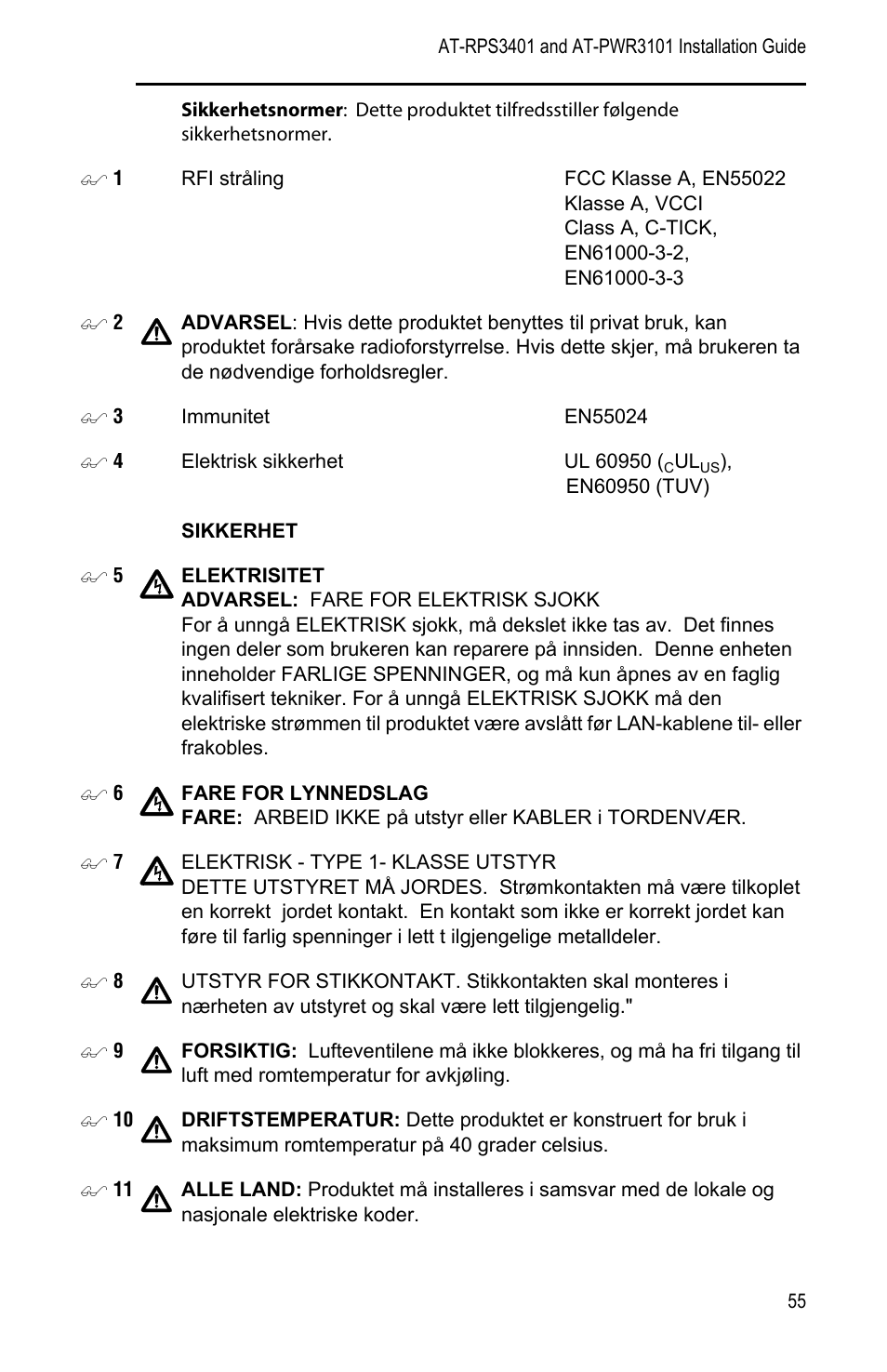 Allied Telesis AT-PWR3101 User Manual | Page 55 / 60