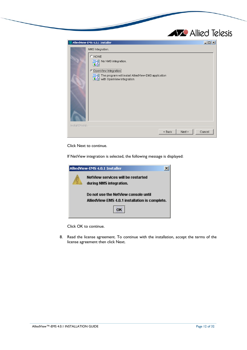 Allied Telesis AlliedView-EMS 4.0.1 INSTALLATION User Manual | Page 12 / 32