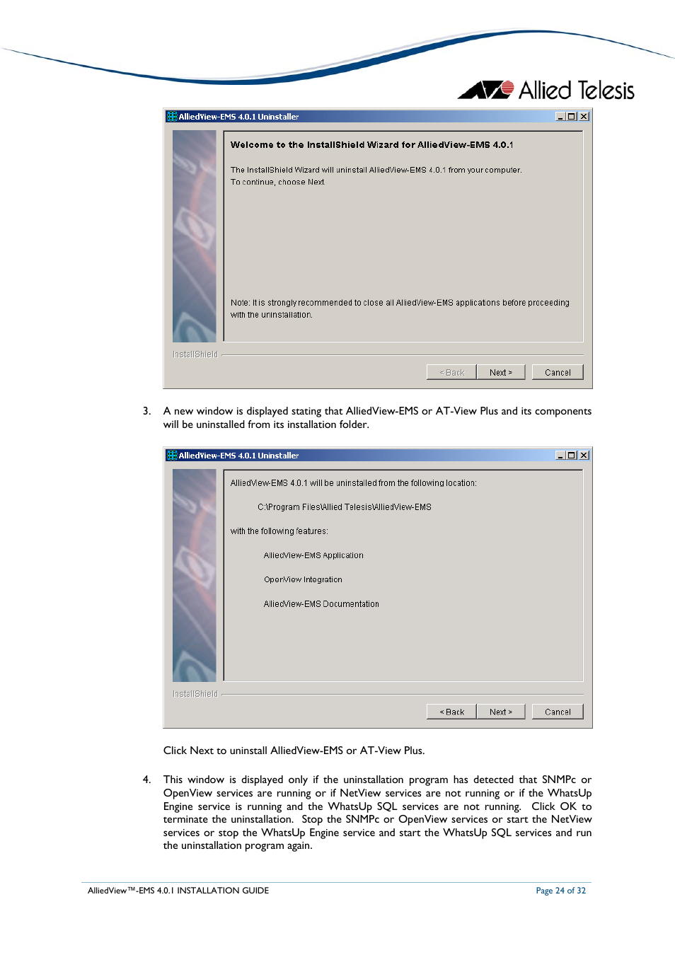 Allied Telesis AlliedView-EMS 4.0.1 INSTALLATION User Manual | Page 24 / 32