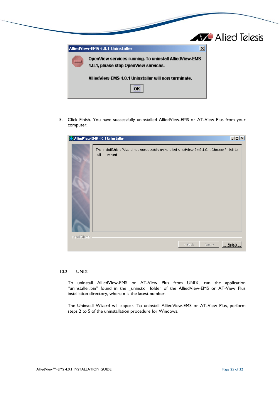 Unix | Allied Telesis AlliedView-EMS 4.0.1 INSTALLATION User Manual | Page 25 / 32