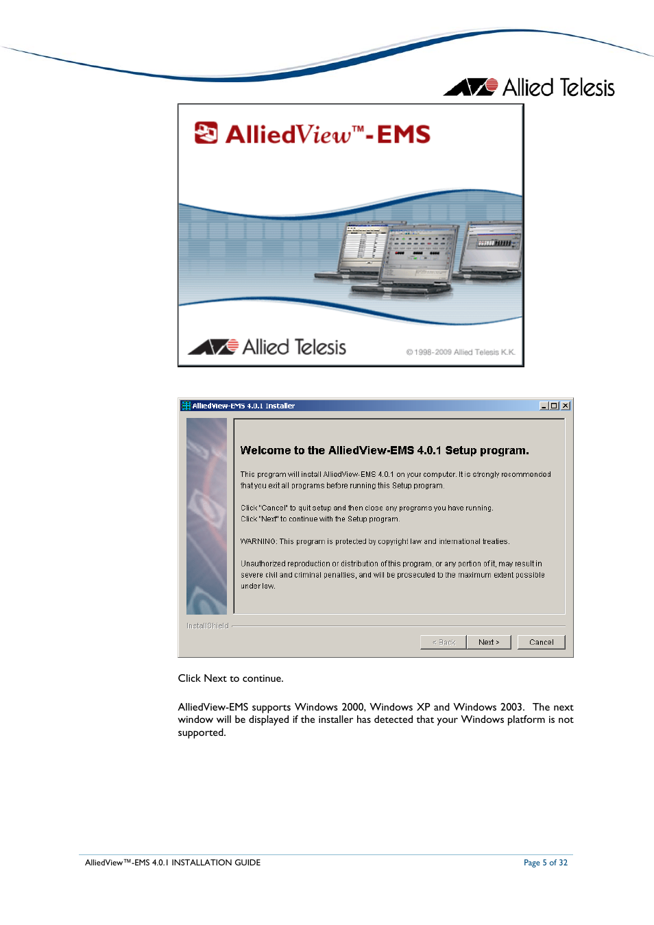 Allied Telesis AlliedView-EMS 4.0.1 INSTALLATION User Manual | Page 5 / 32