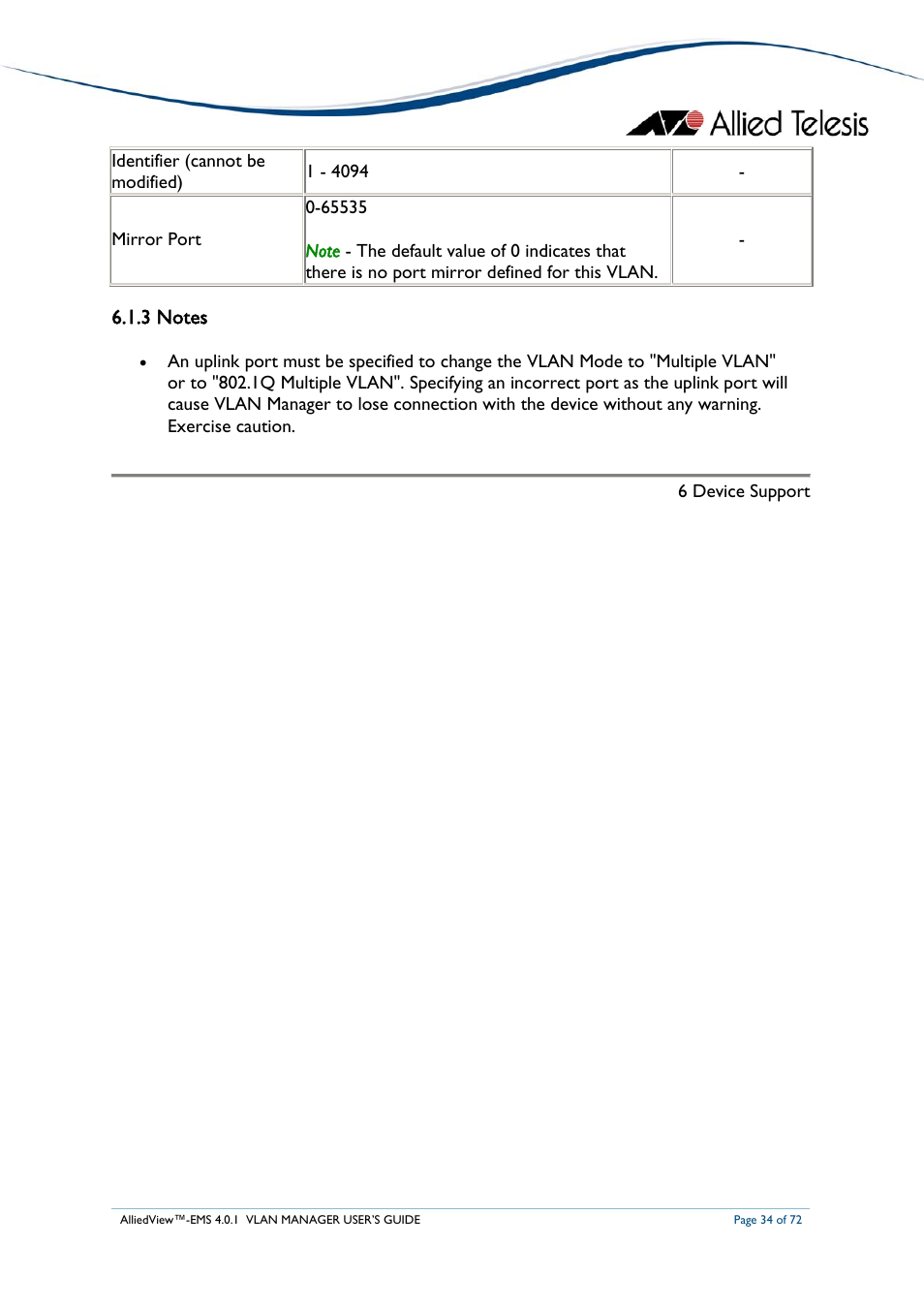 3 notes | Allied Telesis AlliedView-EMS 4.0.1 VLAN MANAGER User Manual | Page 34 / 72