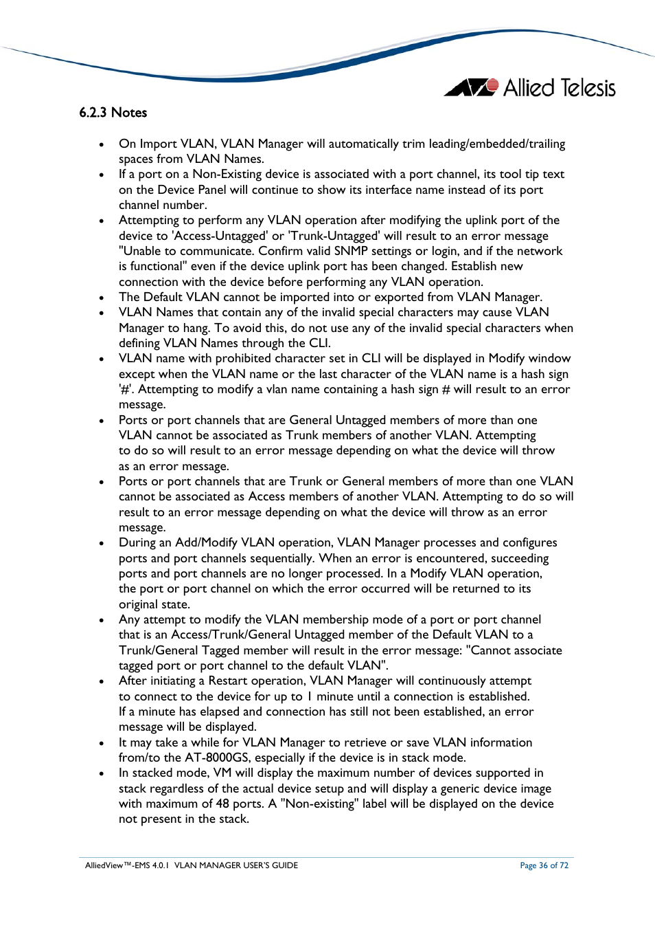 3 notes | Allied Telesis AlliedView-EMS 4.0.1 VLAN MANAGER User Manual | Page 36 / 72
