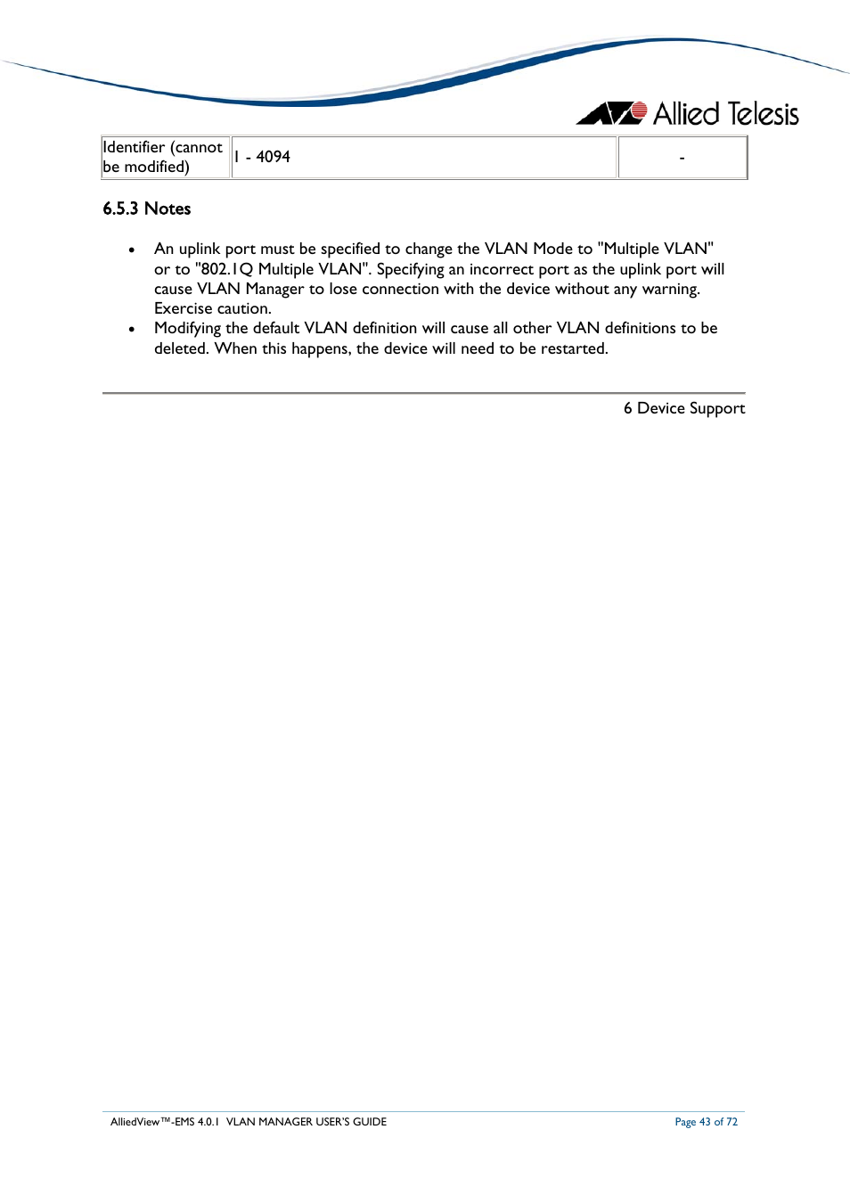 3 notes | Allied Telesis AlliedView-EMS 4.0.1 VLAN MANAGER User Manual | Page 43 / 72