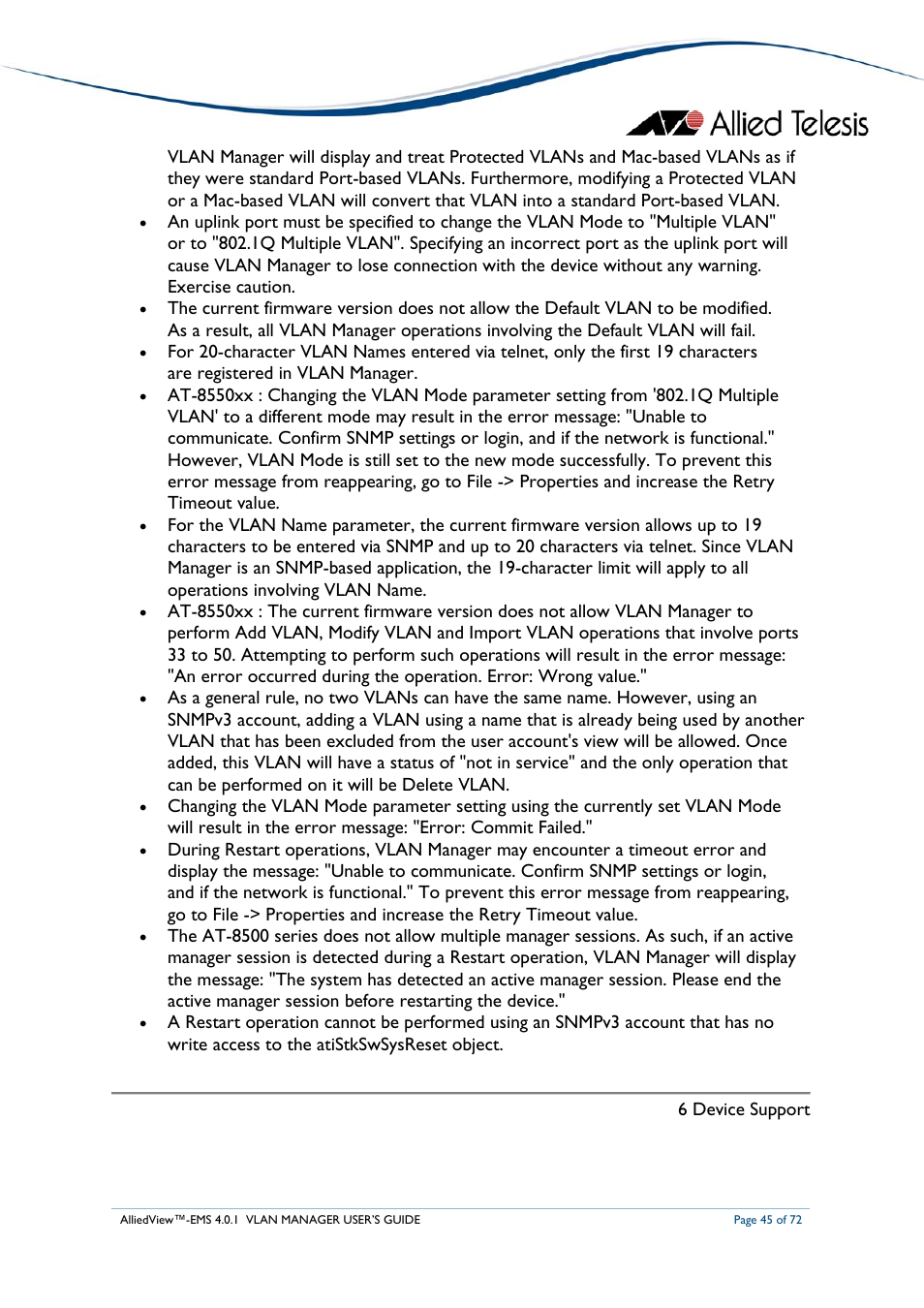 Allied Telesis AlliedView-EMS 4.0.1 VLAN MANAGER User Manual | Page 45 / 72