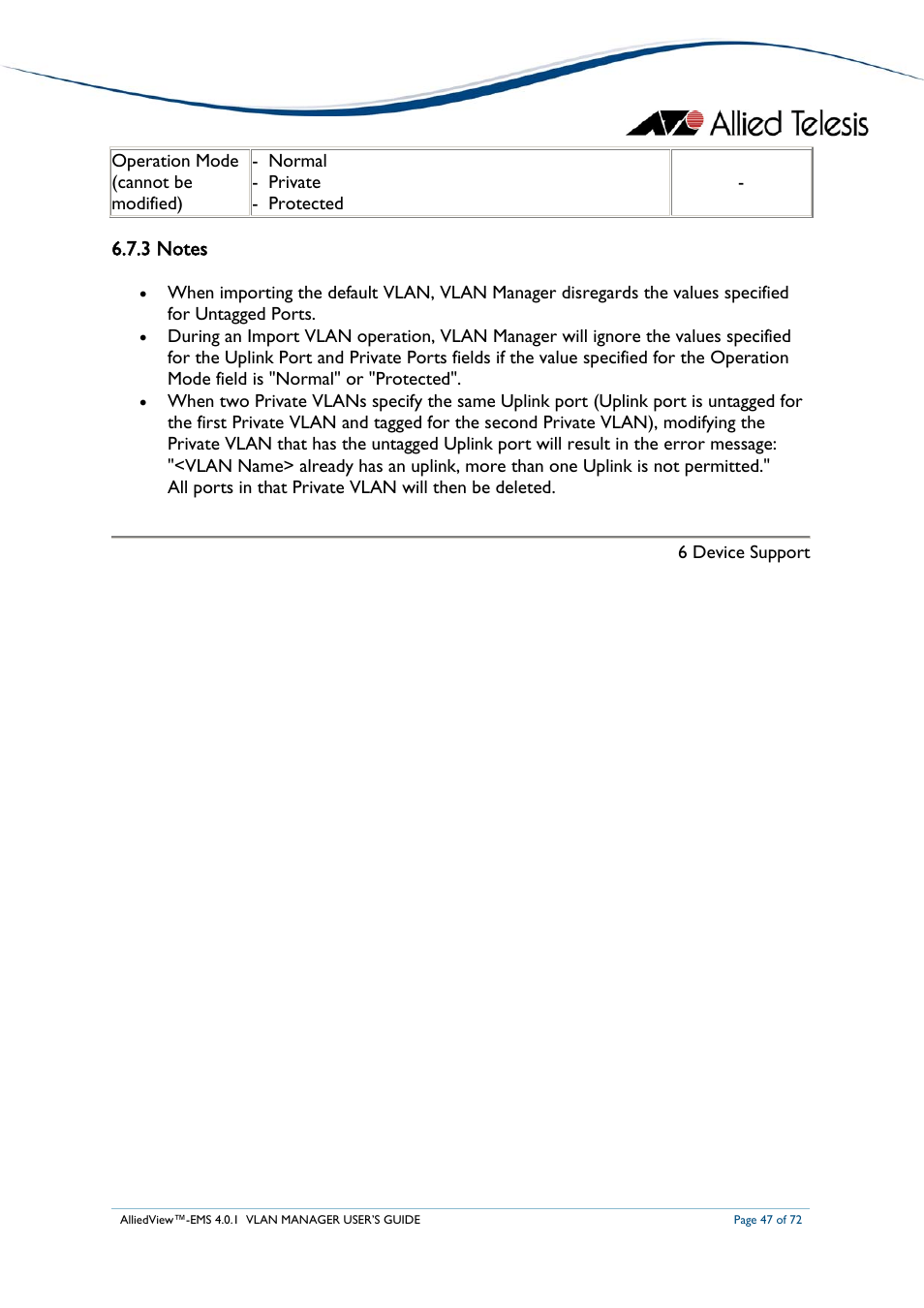 3 notes | Allied Telesis AlliedView-EMS 4.0.1 VLAN MANAGER User Manual | Page 47 / 72