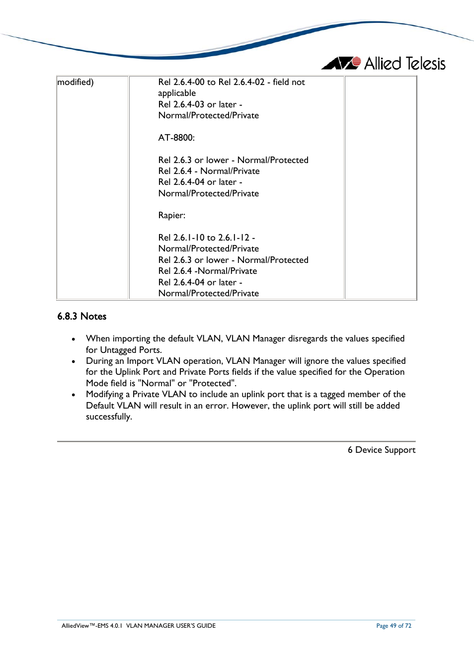 3 notes | Allied Telesis AlliedView-EMS 4.0.1 VLAN MANAGER User Manual | Page 49 / 72