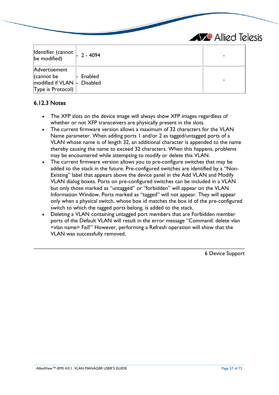 3 notes | Allied Telesis AlliedView-EMS 4.0.1 VLAN MANAGER User Manual | Page 57 / 72