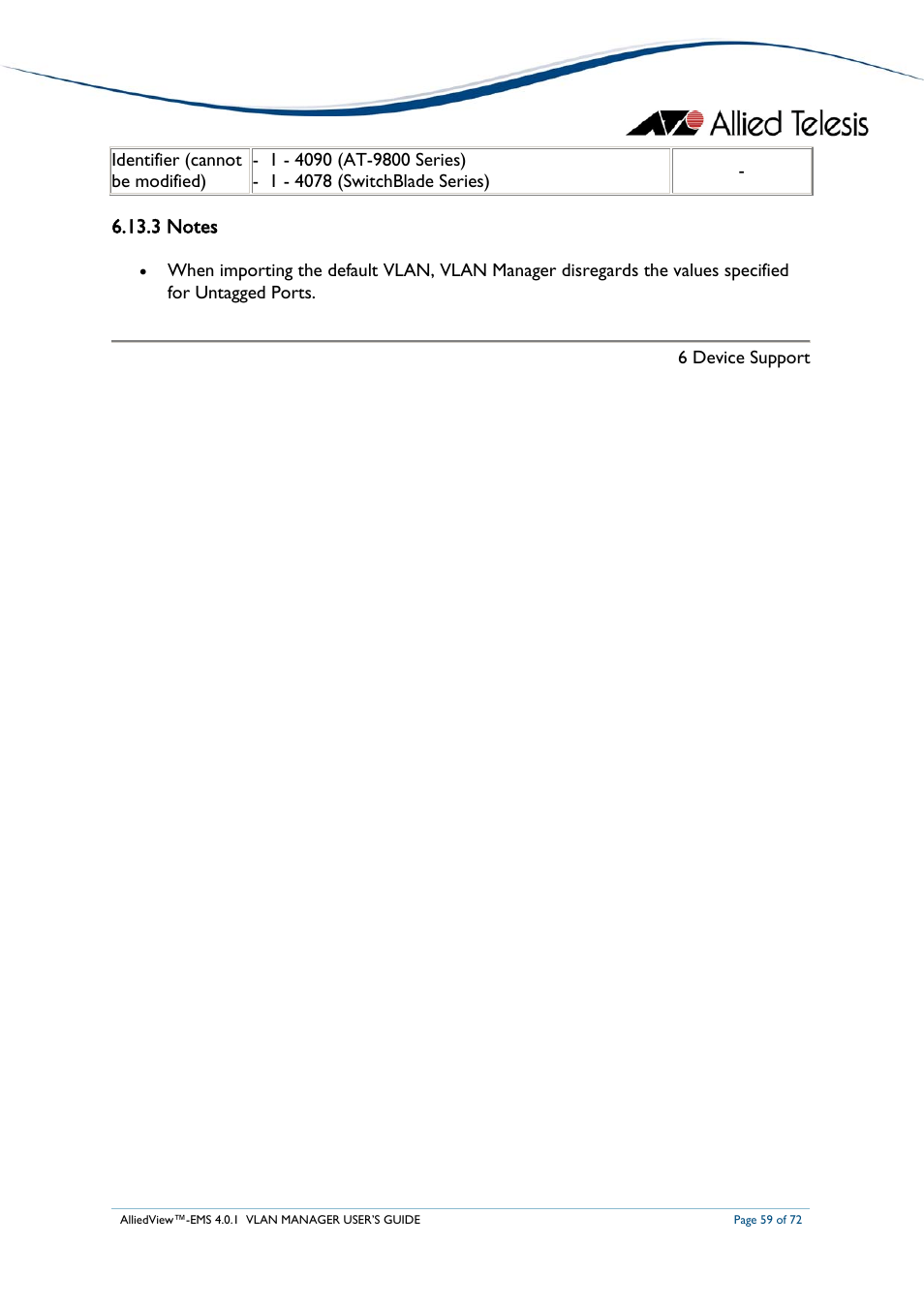 3 notes | Allied Telesis AlliedView-EMS 4.0.1 VLAN MANAGER User Manual | Page 59 / 72