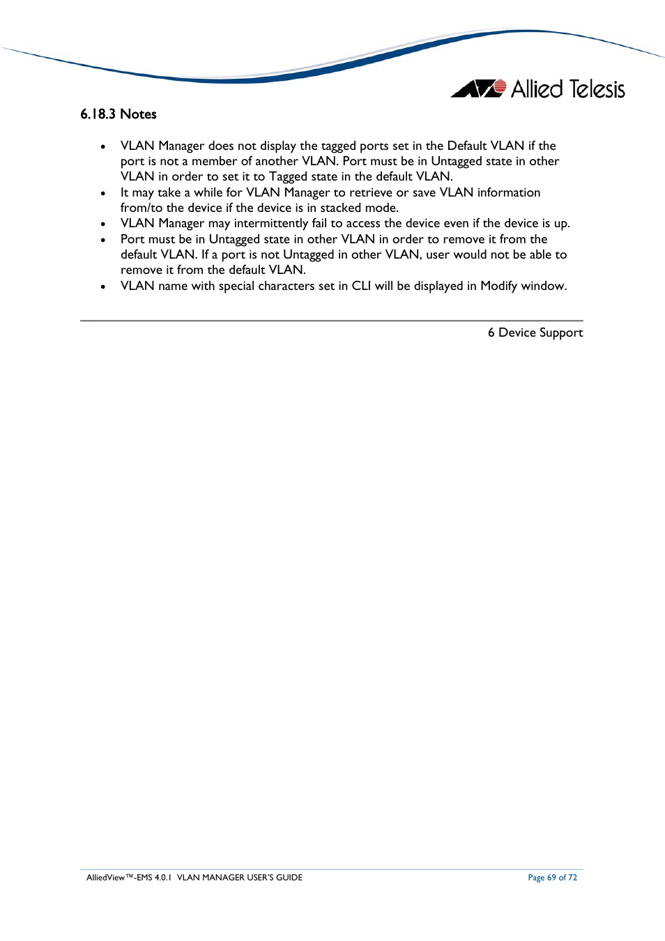 3 notes | Allied Telesis AlliedView-EMS 4.0.1 VLAN MANAGER User Manual | Page 69 / 72