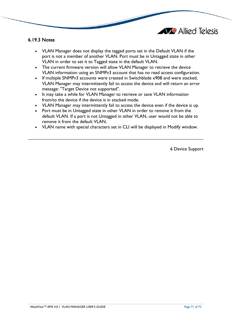 3 notes | Allied Telesis AlliedView-EMS 4.0.1 VLAN MANAGER User Manual | Page 71 / 72