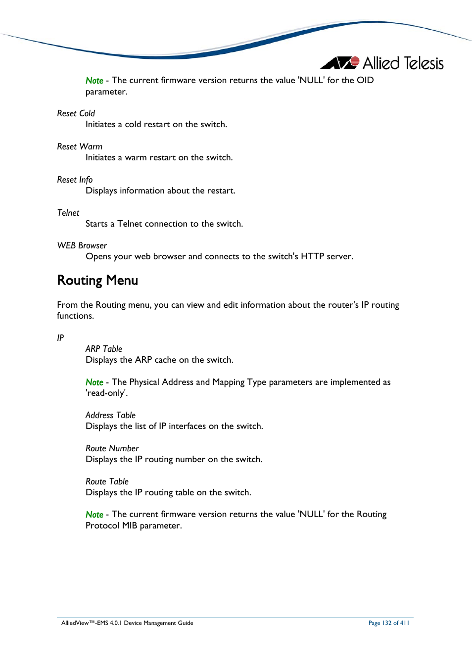 Routing menu | Allied Telesis AlliedView-EMS 4.0.1 DEVICE MANAGEMENT User Manual | Page 132 / 411