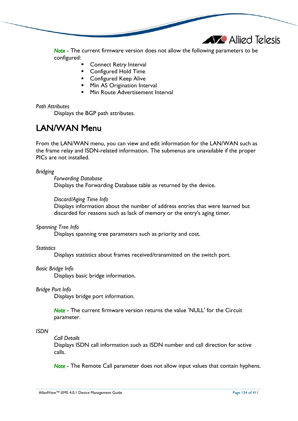 Lan/wan menu | Allied Telesis AlliedView-EMS 4.0.1 DEVICE MANAGEMENT User Manual | Page 134 / 411