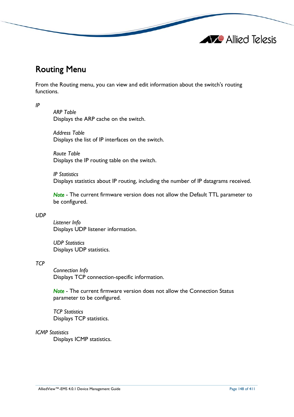Routing menu | Allied Telesis AlliedView-EMS 4.0.1 DEVICE MANAGEMENT User Manual | Page 148 / 411