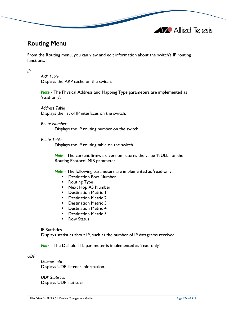 Routing menu | Allied Telesis AlliedView-EMS 4.0.1 DEVICE MANAGEMENT User Manual | Page 174 / 411