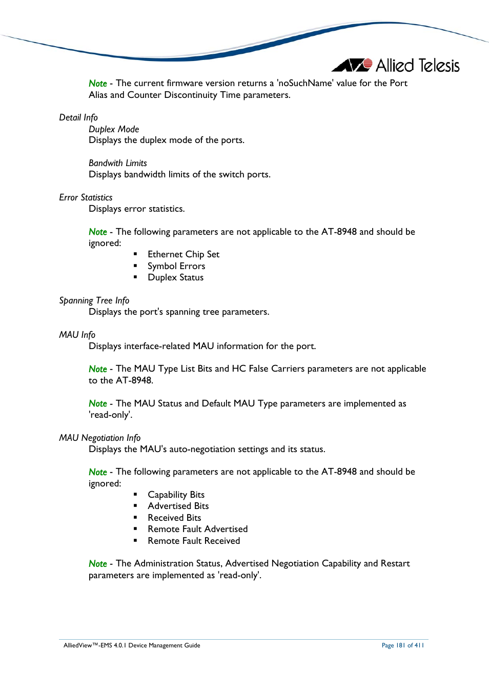 Allied Telesis AlliedView-EMS 4.0.1 DEVICE MANAGEMENT User Manual | Page 181 / 411