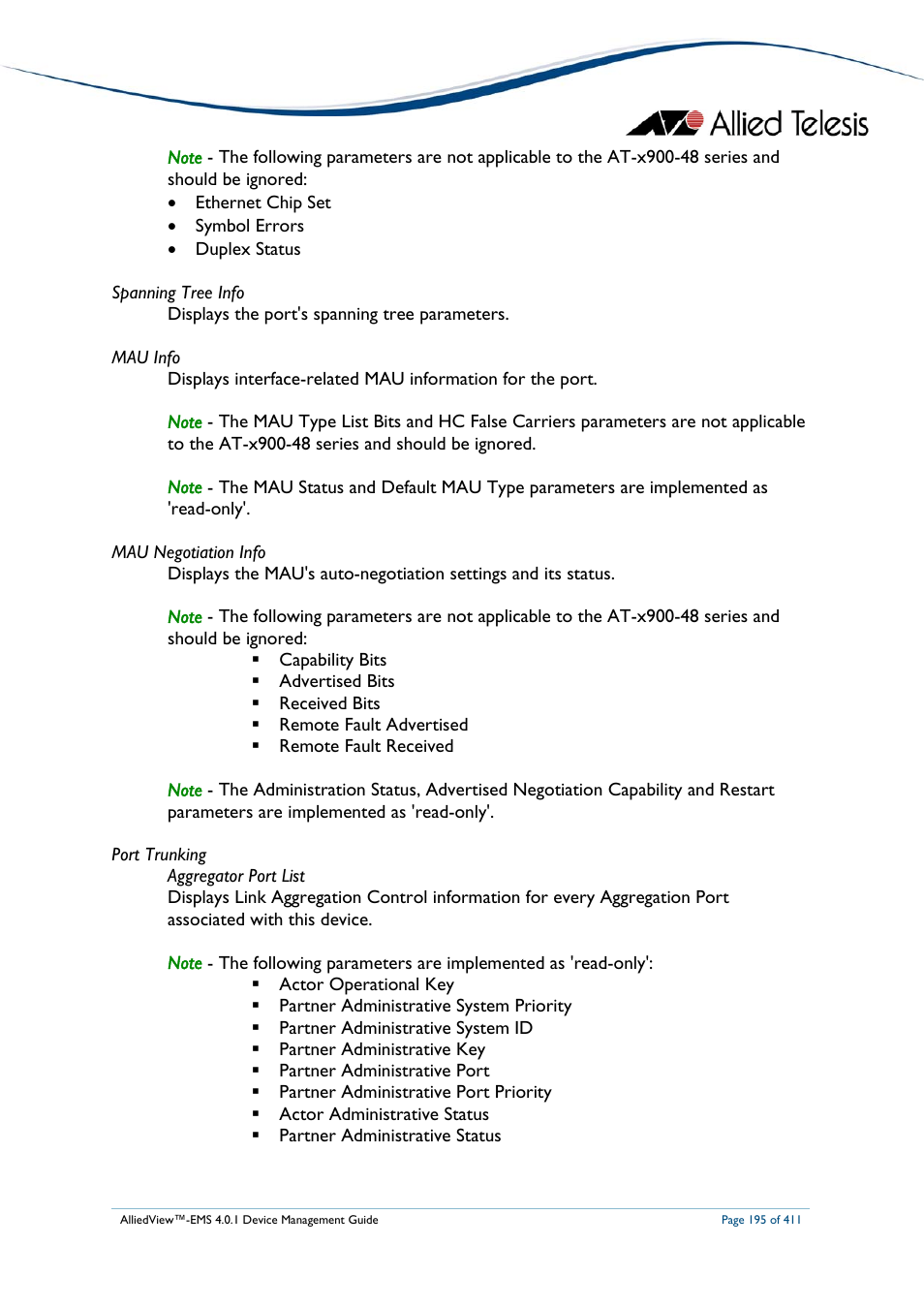 Allied Telesis AlliedView-EMS 4.0.1 DEVICE MANAGEMENT User Manual | Page 195 / 411