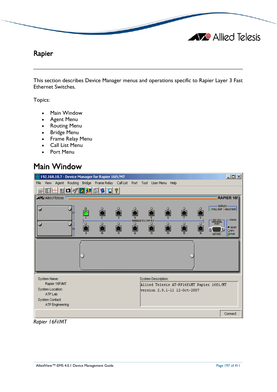 Rapier, Main window, Apier | Allied Telesis AlliedView-EMS 4.0.1 DEVICE MANAGEMENT User Manual | Page 197 / 411