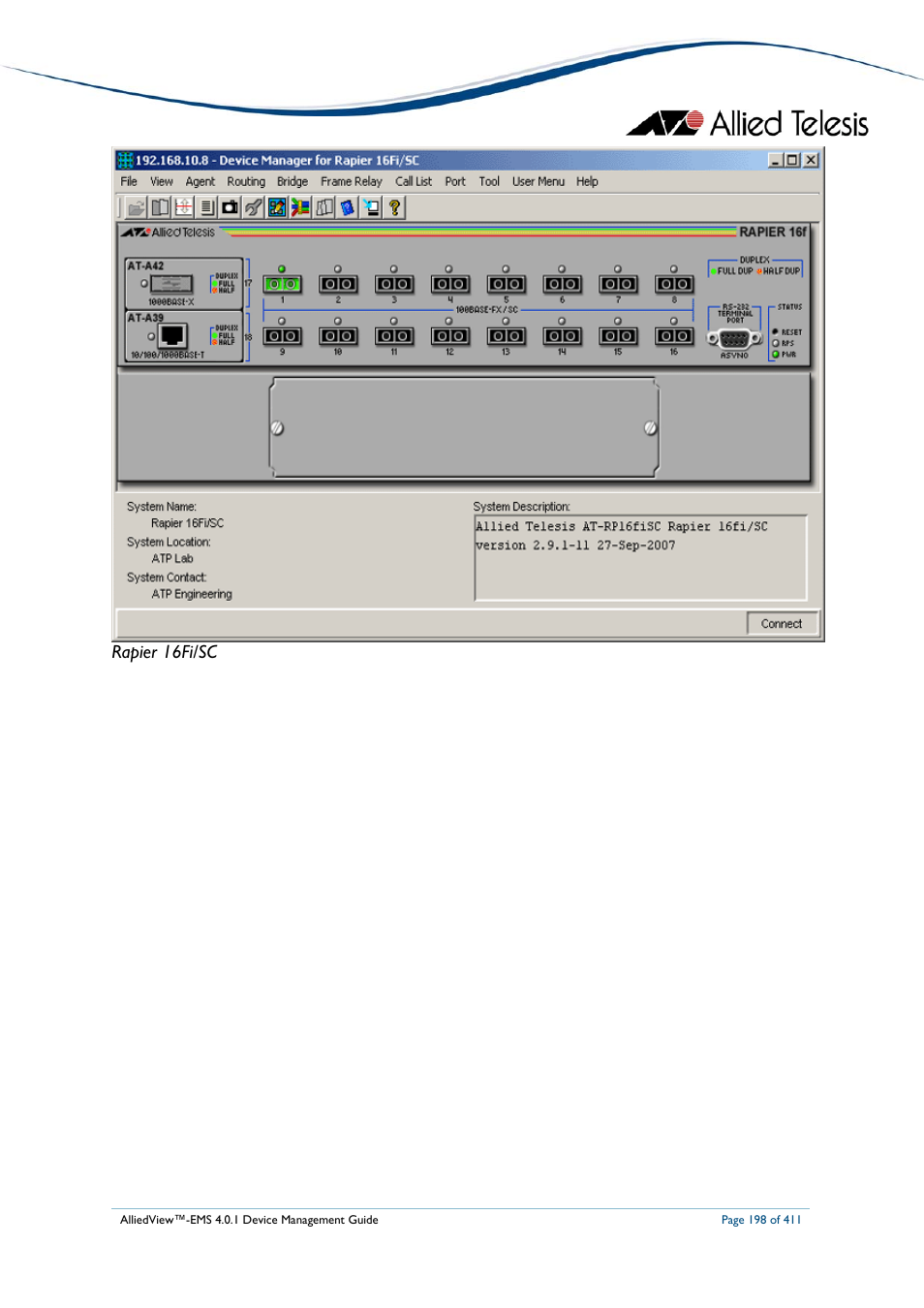 Rapier 16fi/sc | Allied Telesis AlliedView-EMS 4.0.1 DEVICE MANAGEMENT User Manual | Page 198 / 411