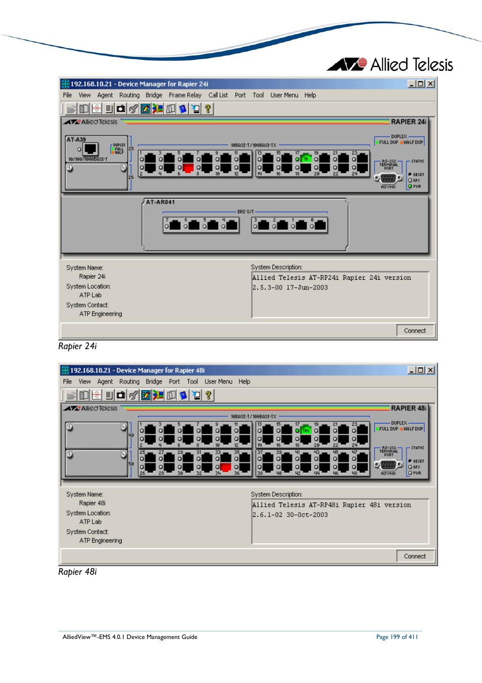 Rapier 24i rapier 48i | Allied Telesis AlliedView-EMS 4.0.1 DEVICE MANAGEMENT User Manual | Page 199 / 411