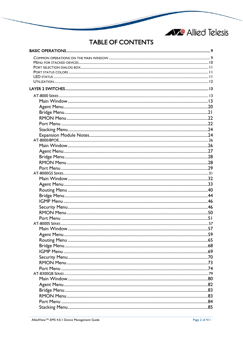 Allied Telesis AlliedView-EMS 4.0.1 DEVICE MANAGEMENT User Manual | Page 2 / 411