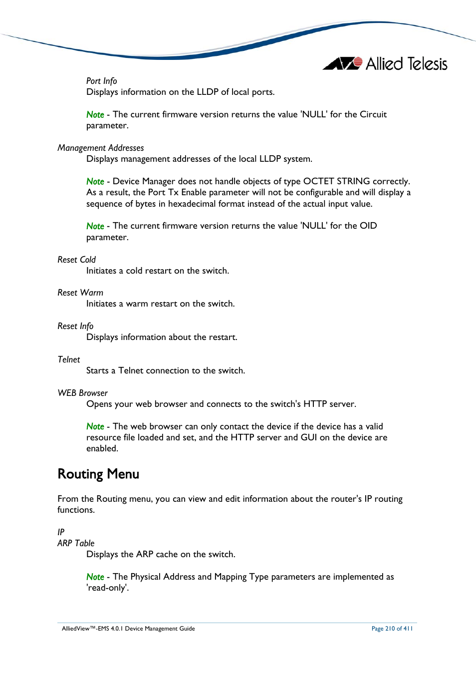 Routing menu | Allied Telesis AlliedView-EMS 4.0.1 DEVICE MANAGEMENT User Manual | Page 210 / 411