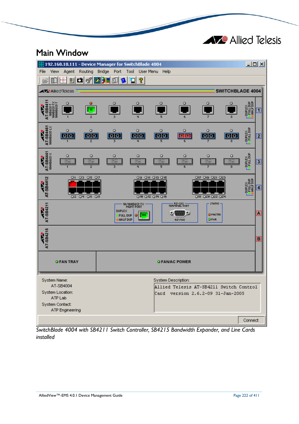 Main window | Allied Telesis AlliedView-EMS 4.0.1 DEVICE MANAGEMENT User Manual | Page 222 / 411