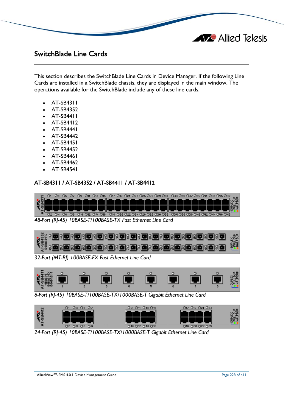 Switchblade line cards | Allied Telesis AlliedView-EMS 4.0.1 DEVICE MANAGEMENT User Manual | Page 228 / 411