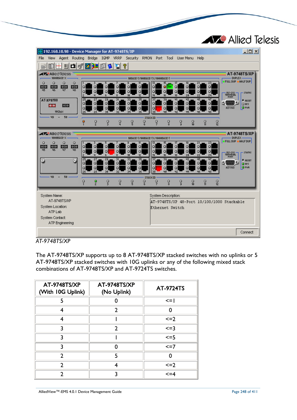 Allied Telesis AlliedView-EMS 4.0.1 DEVICE MANAGEMENT User Manual | Page 248 / 411