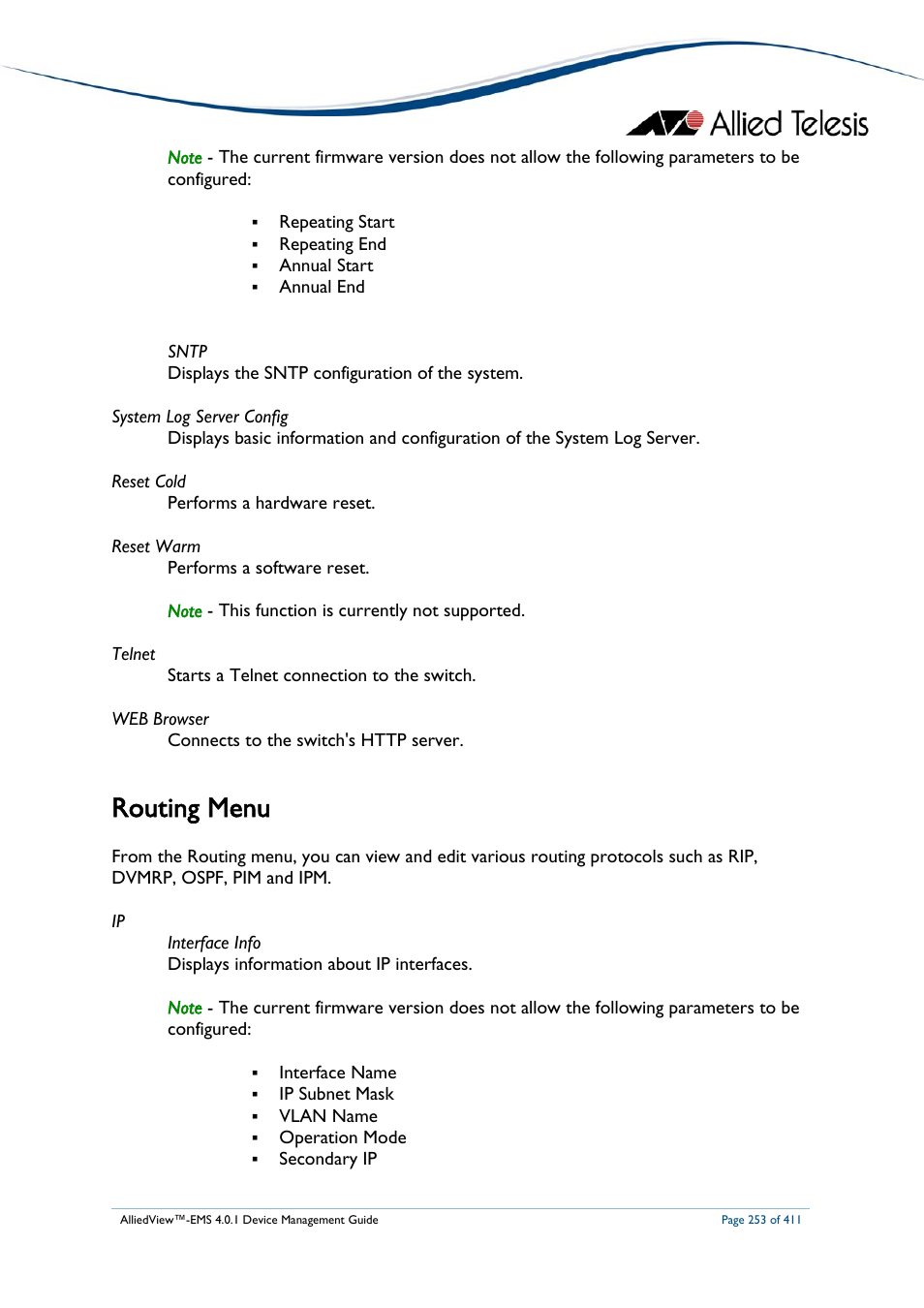 Routing menu | Allied Telesis AlliedView-EMS 4.0.1 DEVICE MANAGEMENT User Manual | Page 253 / 411