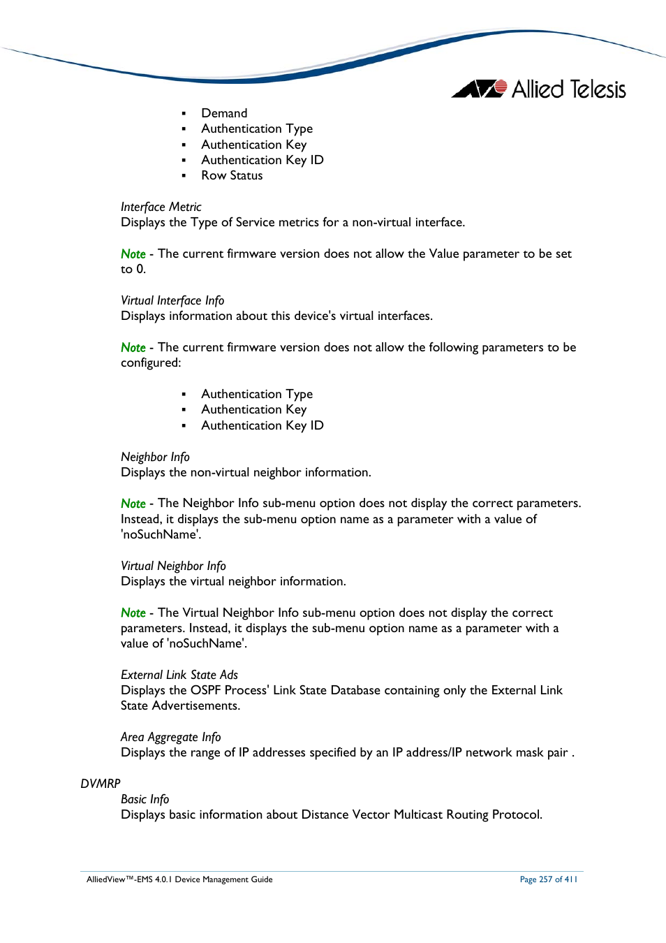 Allied Telesis AlliedView-EMS 4.0.1 DEVICE MANAGEMENT User Manual | Page 257 / 411