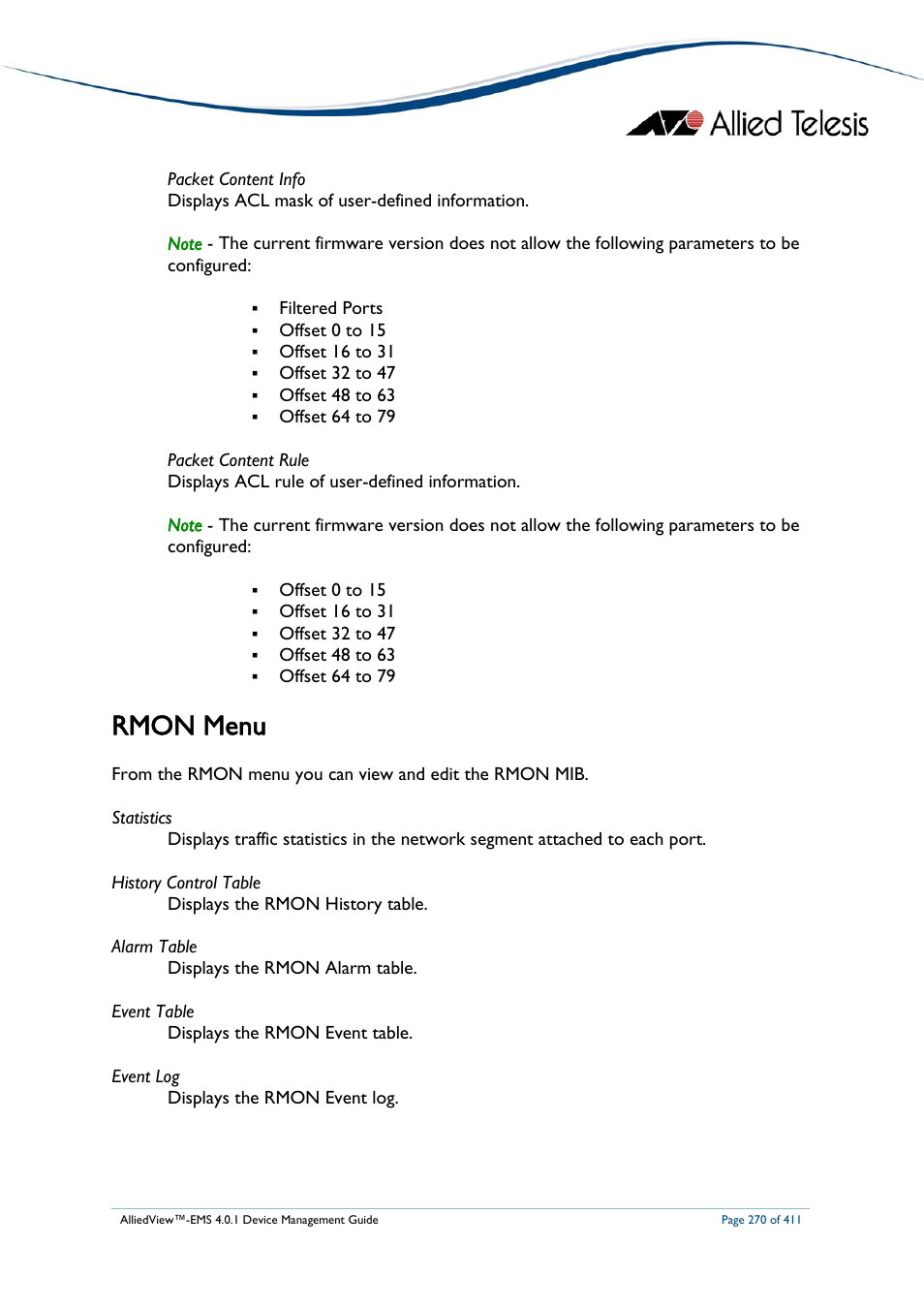 Rmon menu | Allied Telesis AlliedView-EMS 4.0.1 DEVICE MANAGEMENT User Manual | Page 270 / 411