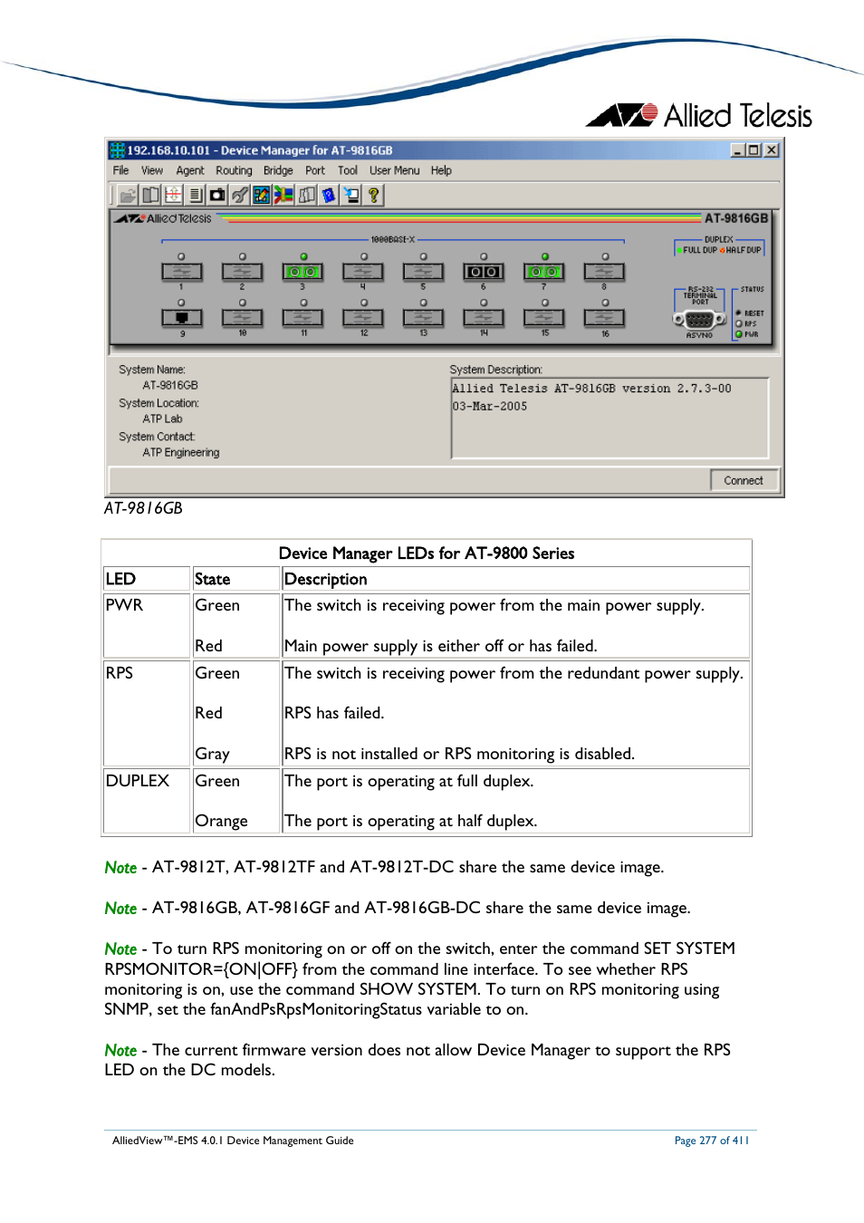 Allied Telesis AlliedView-EMS 4.0.1 DEVICE MANAGEMENT User Manual | Page 277 / 411