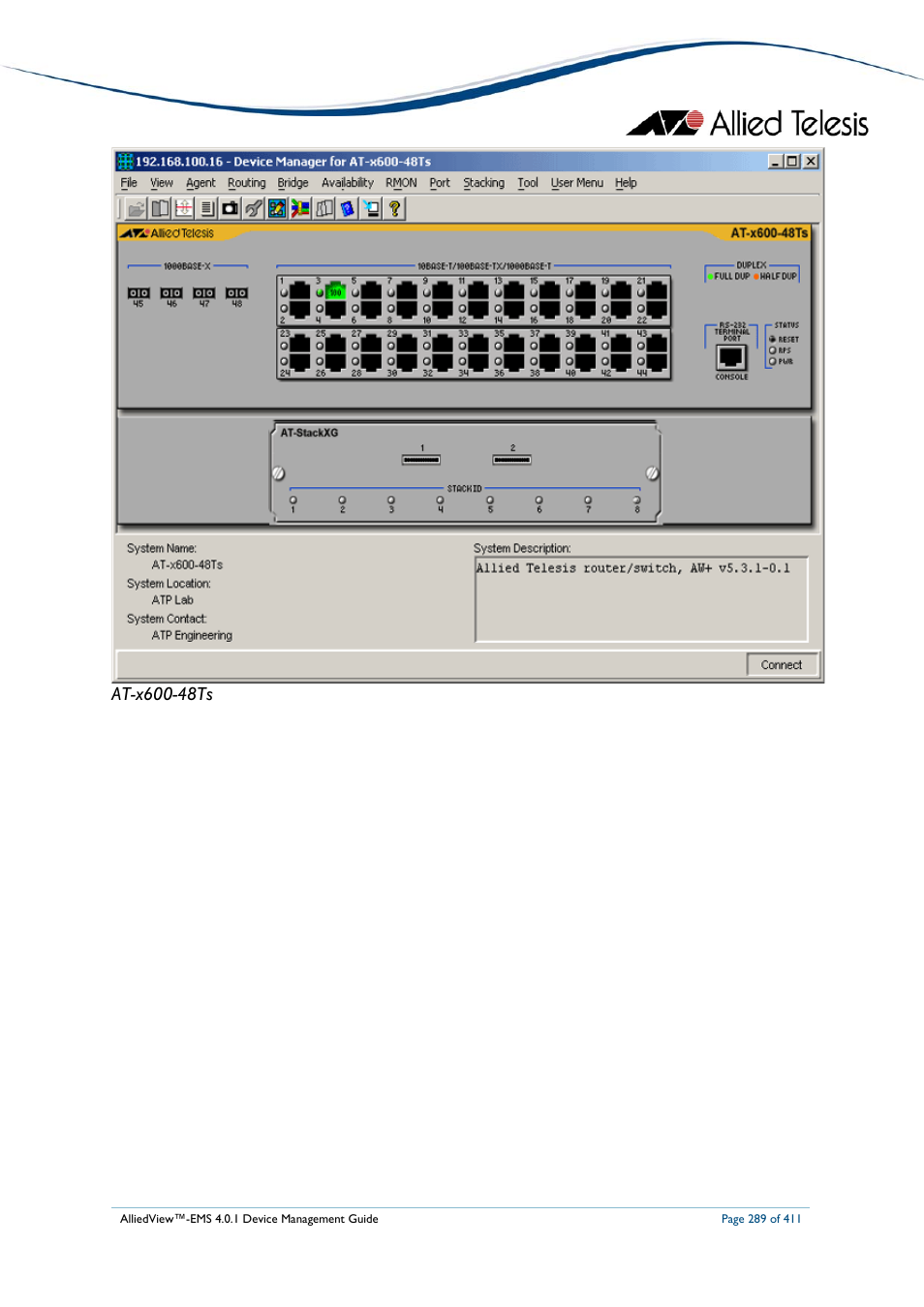 Allied Telesis AlliedView-EMS 4.0.1 DEVICE MANAGEMENT User Manual | Page 289 / 411